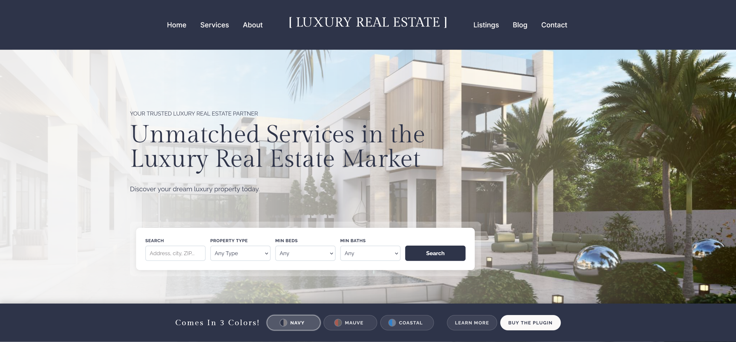 Luxury Real Estate demo in navy color palette