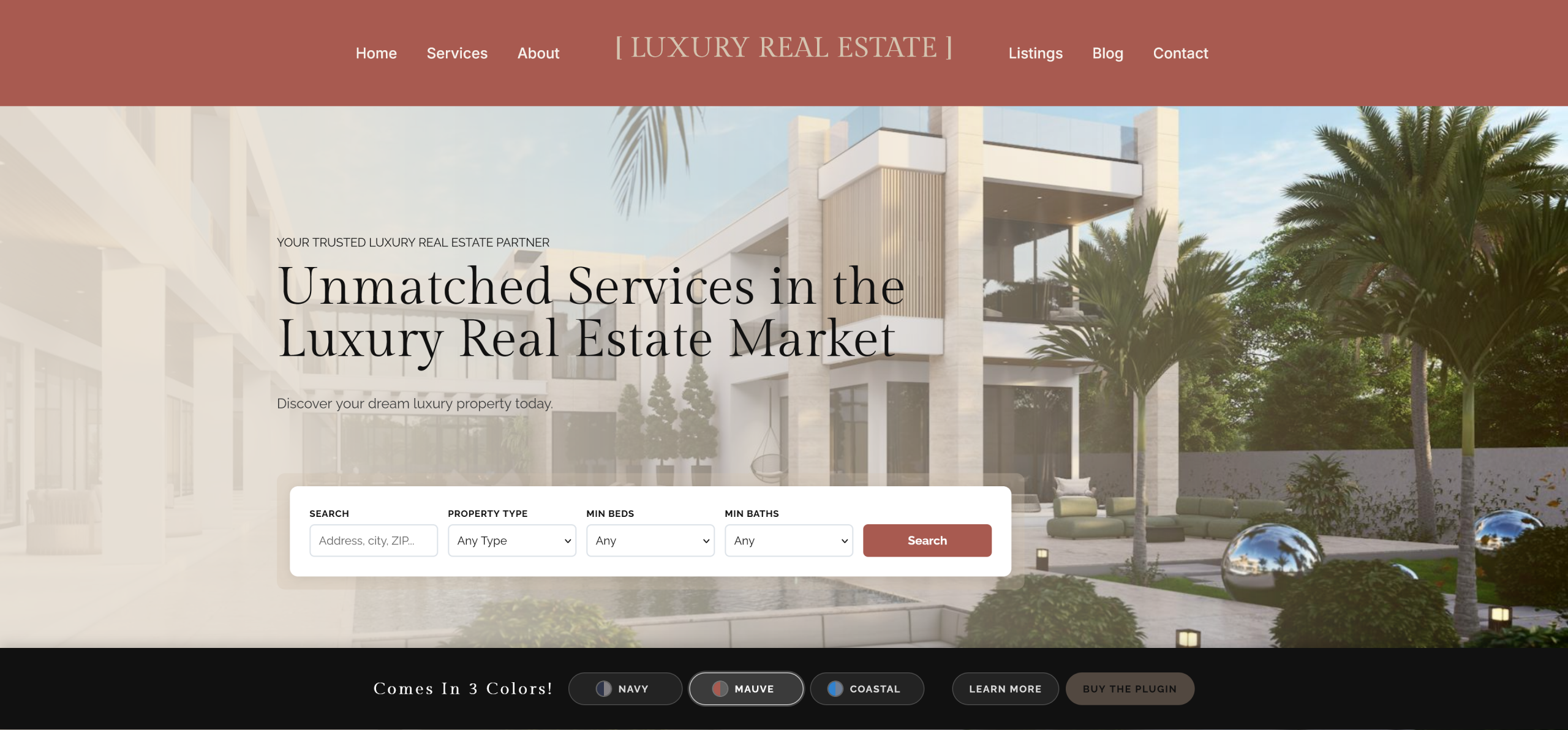 Luxury Real Estate demo in mauve color palette
