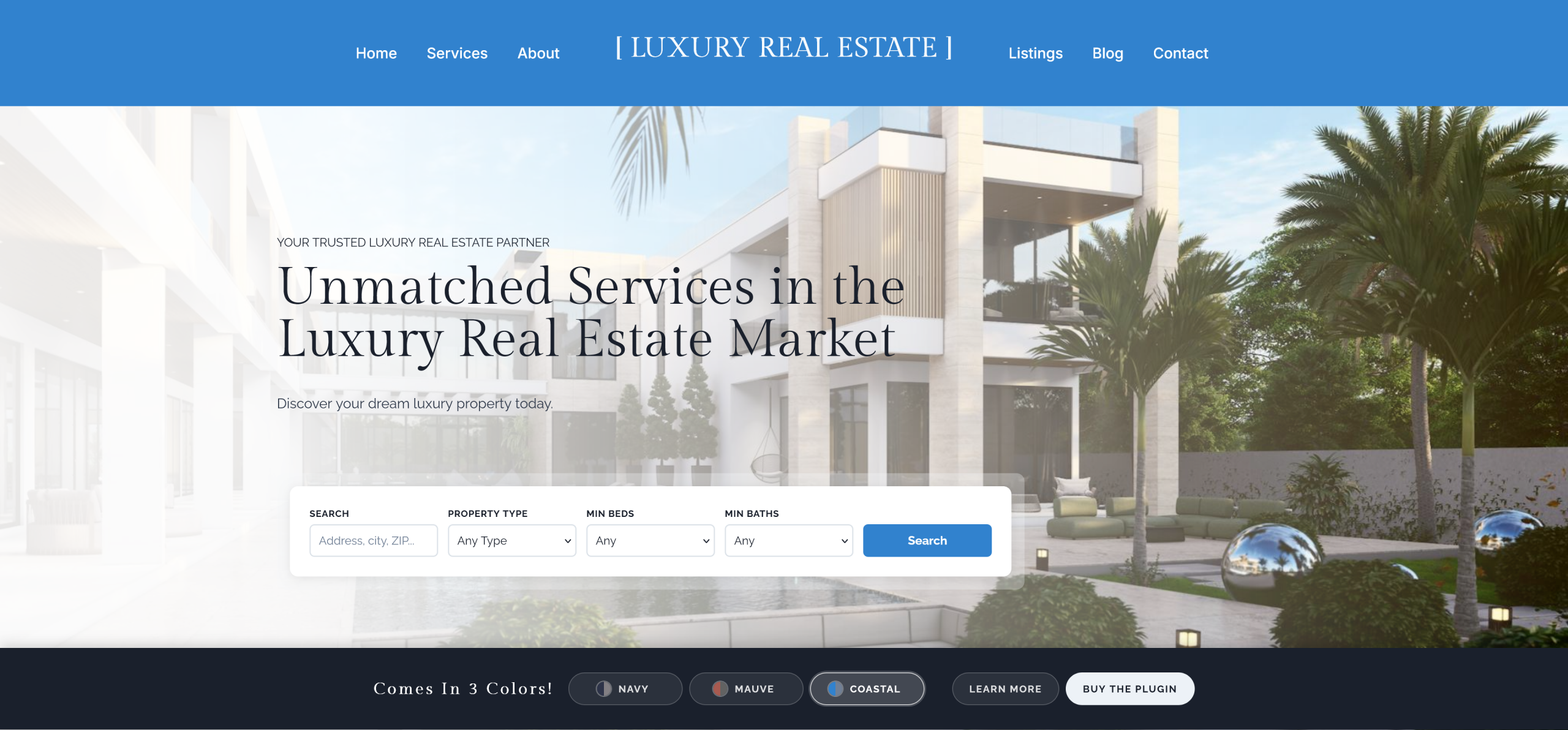 Luxury Real Estate demo in coastal color palette